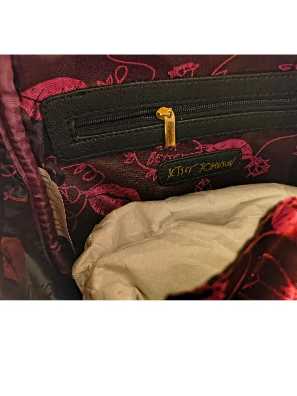 Betsey Johnson Black & Pink Quilted Cat Backpack with Gold Accents